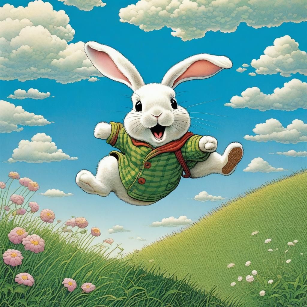 Adorable Rabbit Mid-Hop, Classic Illustration