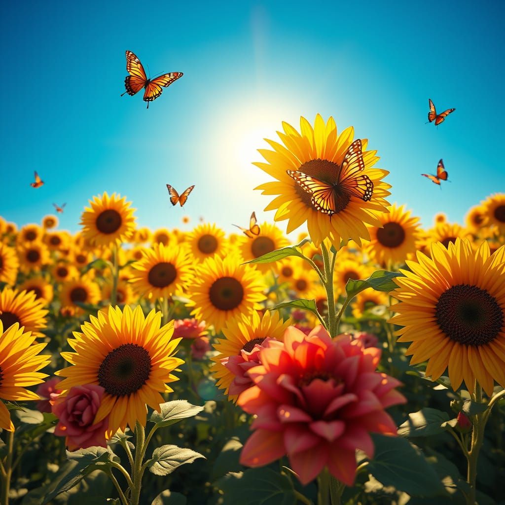 Sunflower Plantation in Vibrant Golden Light