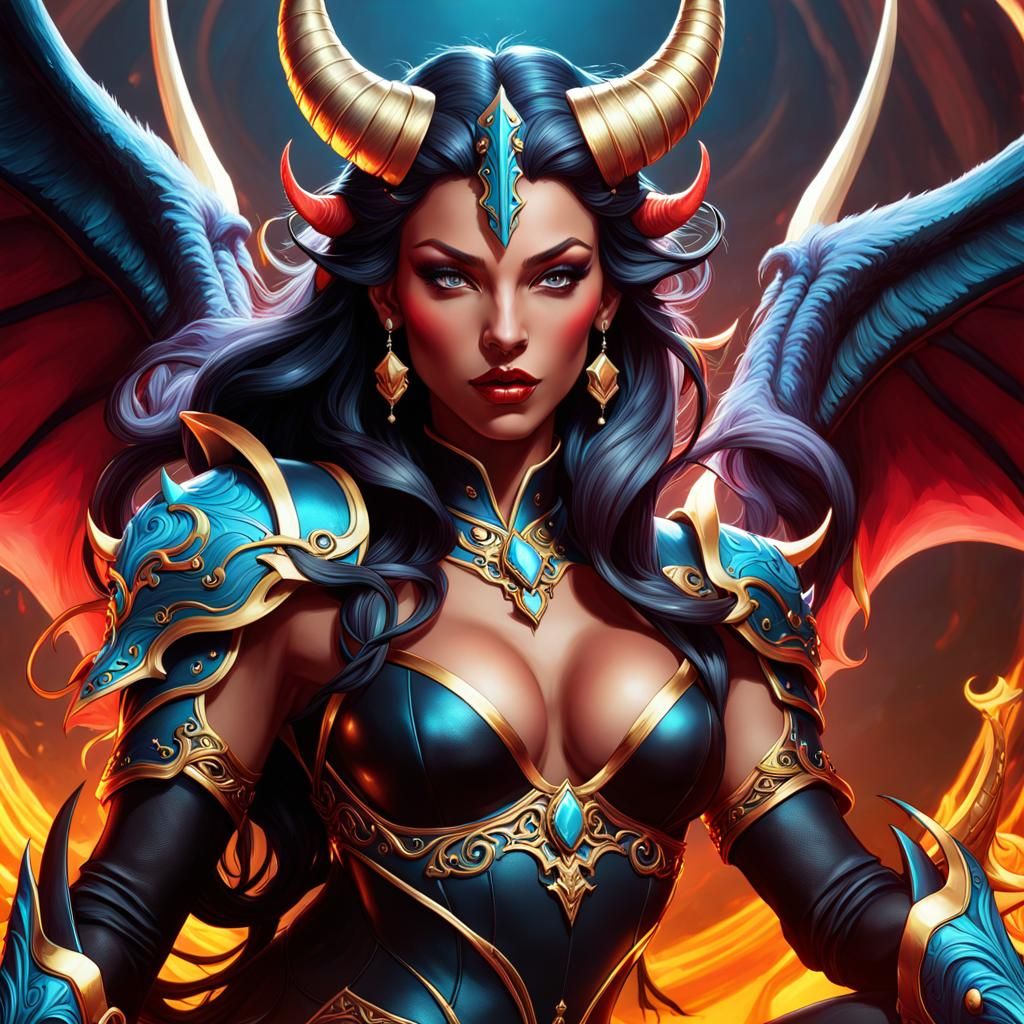 Stunning Demon Countess Astride a Bull, Digital Art