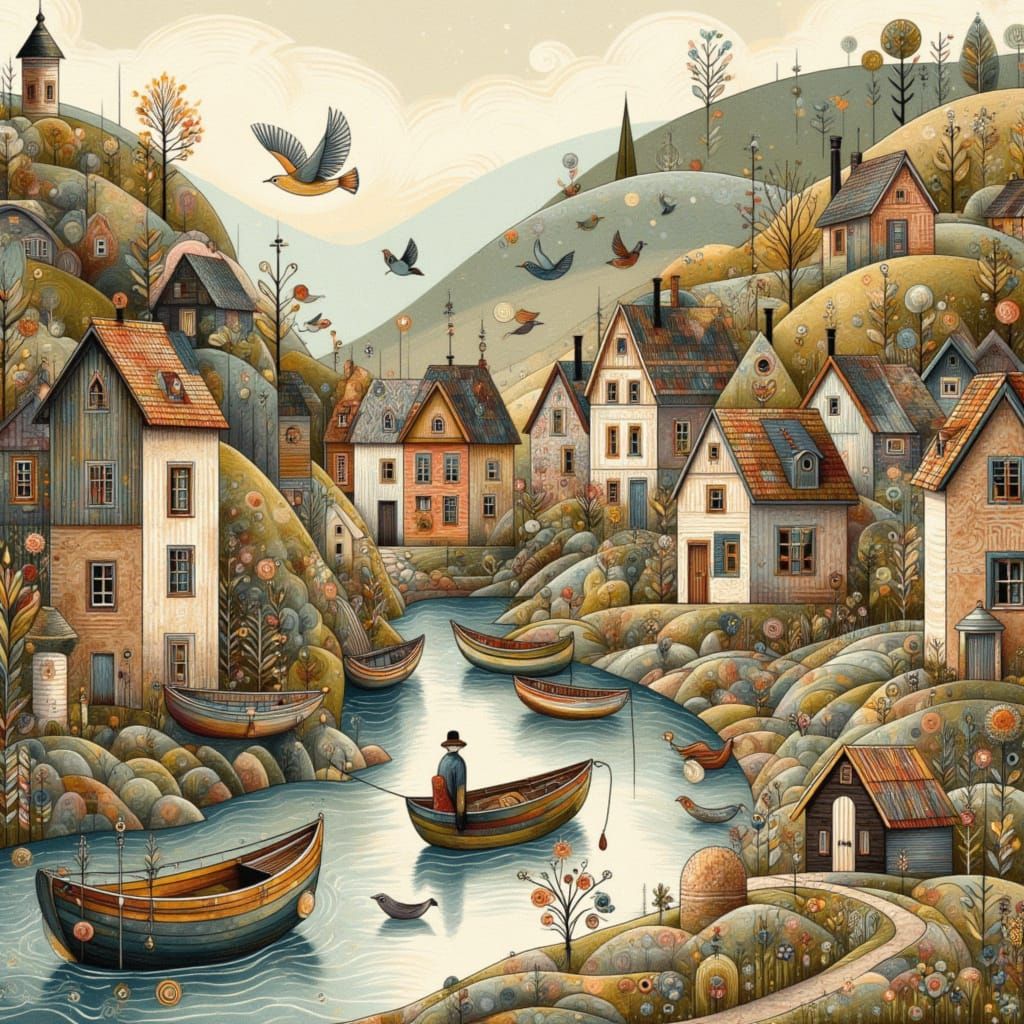 A Charming Waterfront Village in Whimsical Style