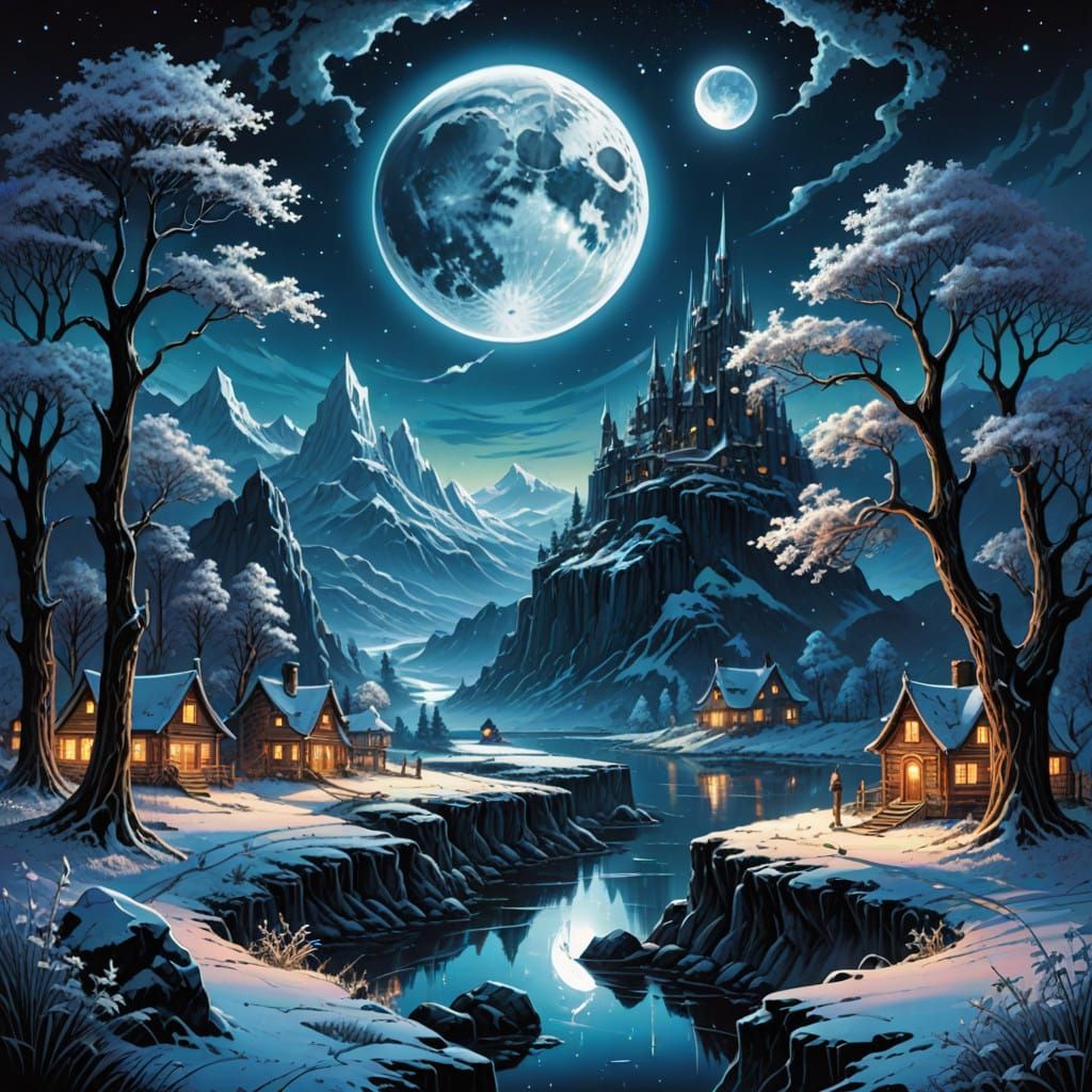 Surreal Dreamscape Illuminated by a Brilliant Full Moon