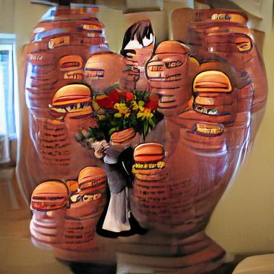 Vase Overflowing with Hamburgers: A Humorous Still Life