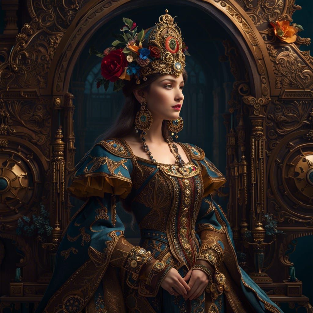 beautiful automaton girl doll has mechanical connections, ge...