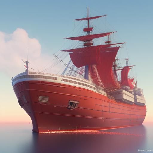 The Ship in Red: Pixar-Style 3D Digital Art