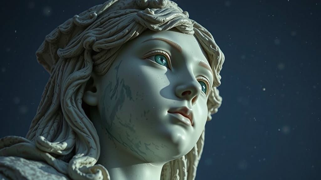 Moonstone Sculpture of Girl Under Starry Sky