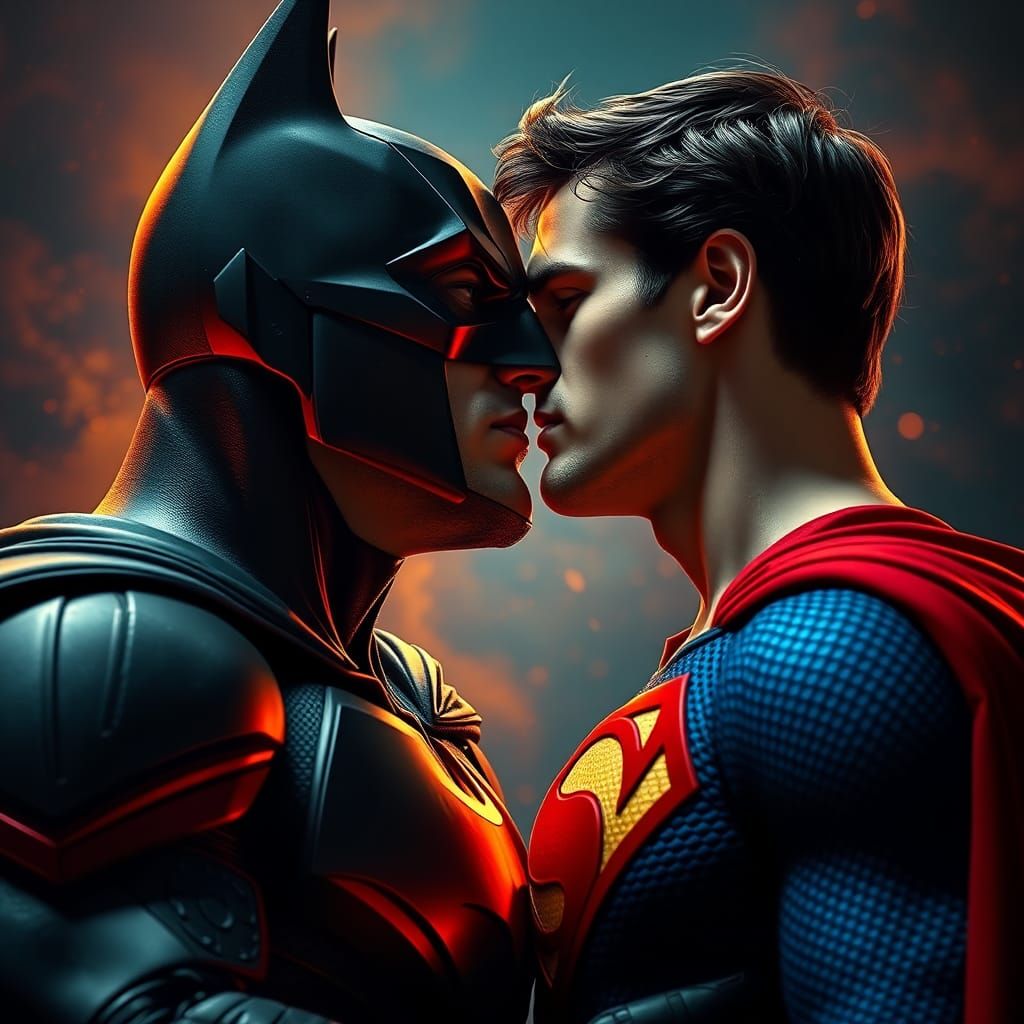 Batman and Superman kissing