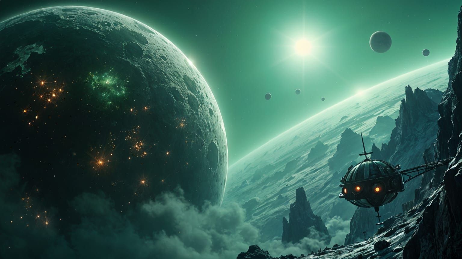 Verdant Alien Moon Orbiting Gas Giant in Space