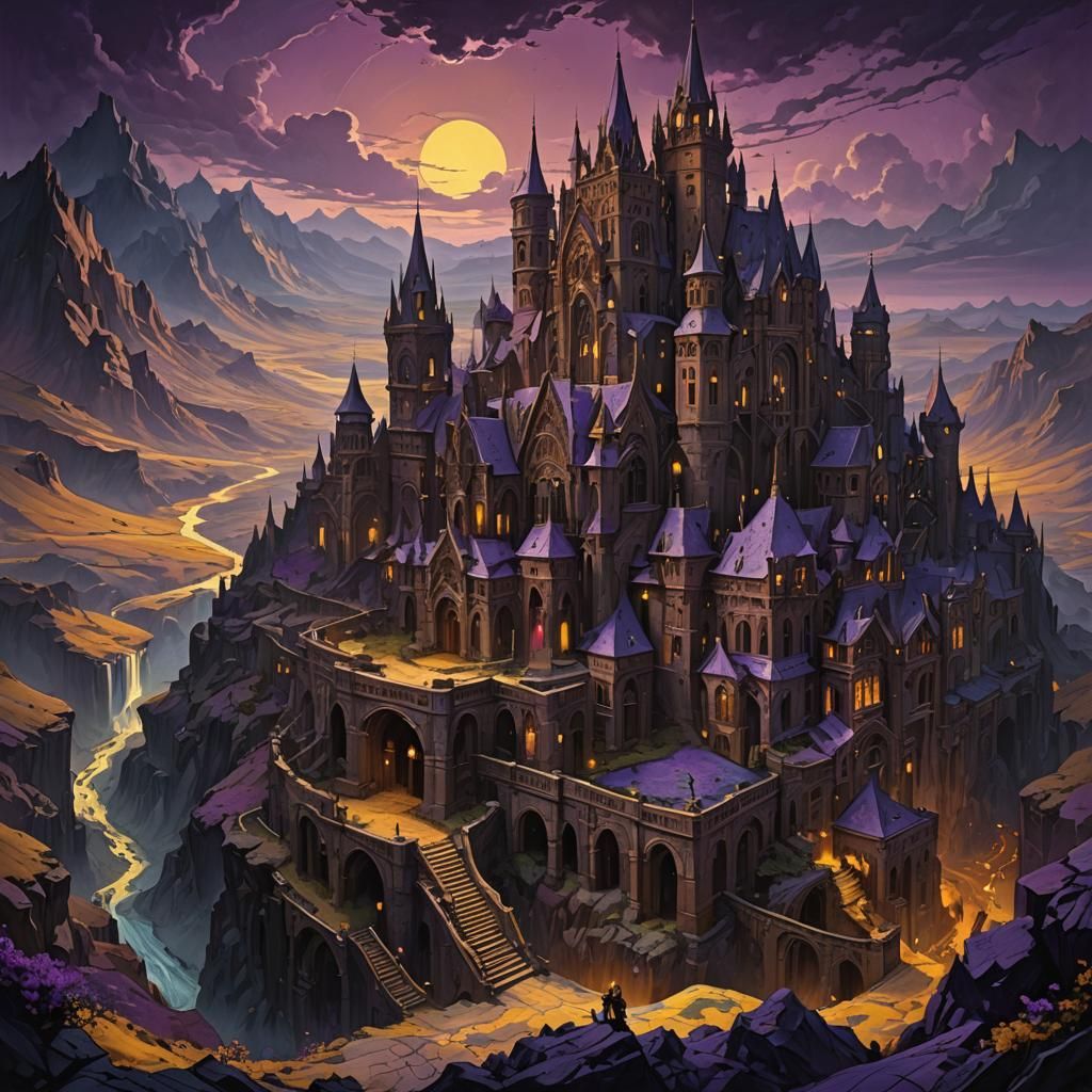 Ominous Dark Fantasy Kingdom in Oil Painting Style
