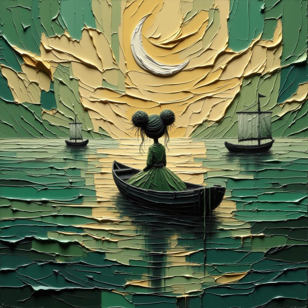 Textured 3D Boat in Digital Oil Painting Style