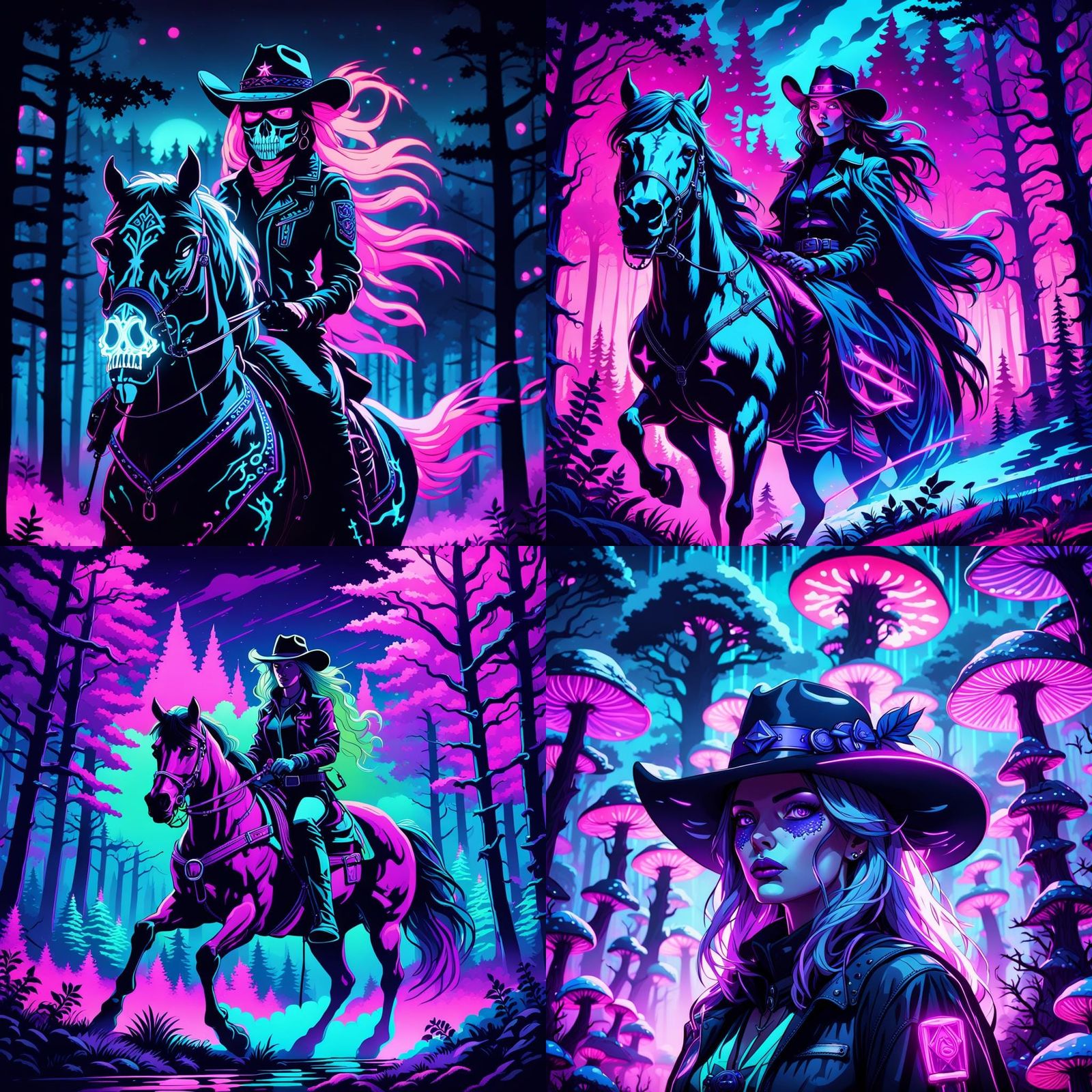 Gothic Cowgirl in Synthwave Neon Woods