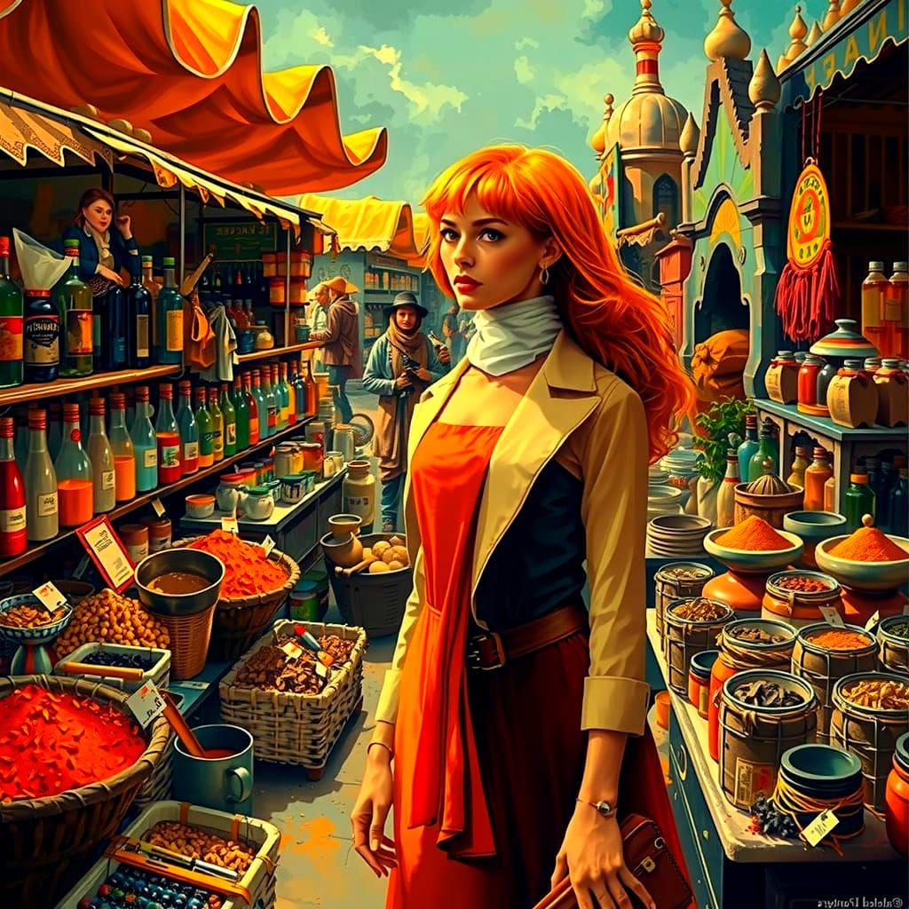Exotic Spice Market: A Hyperrealistic Landscape Painting