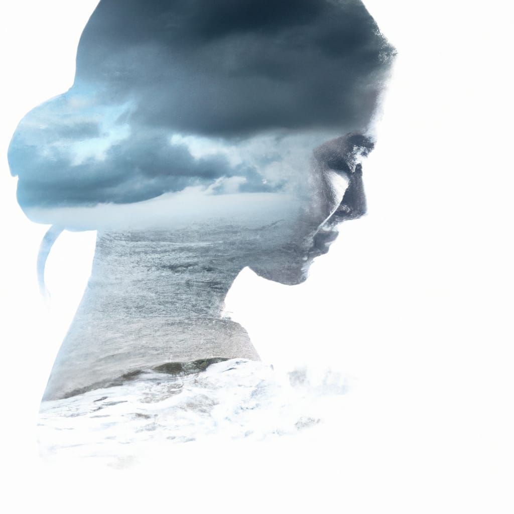 Silhouette of a Serene Woman with a Turbulent Stormy Sea
