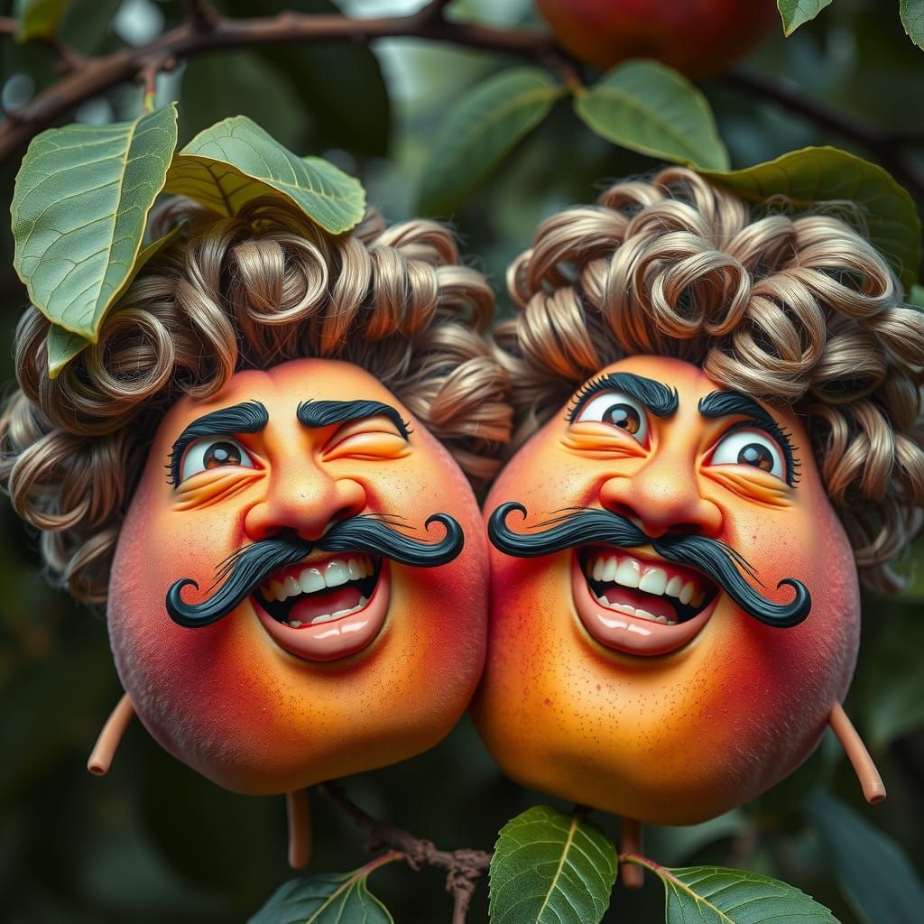 Vibrant Hyperrealistic Peach Portraits in Whimsical Settings