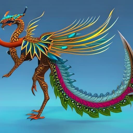 Mystical Dragon-Peacock Hybrid in Anime Style