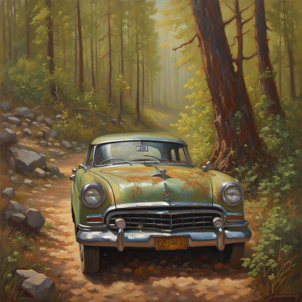 Classic Cars Forgotten, Oil Painting
