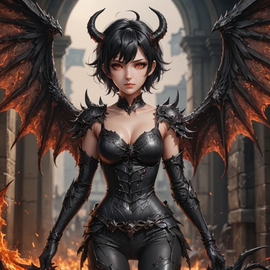 Anime Devil Woman with Wings and Tail