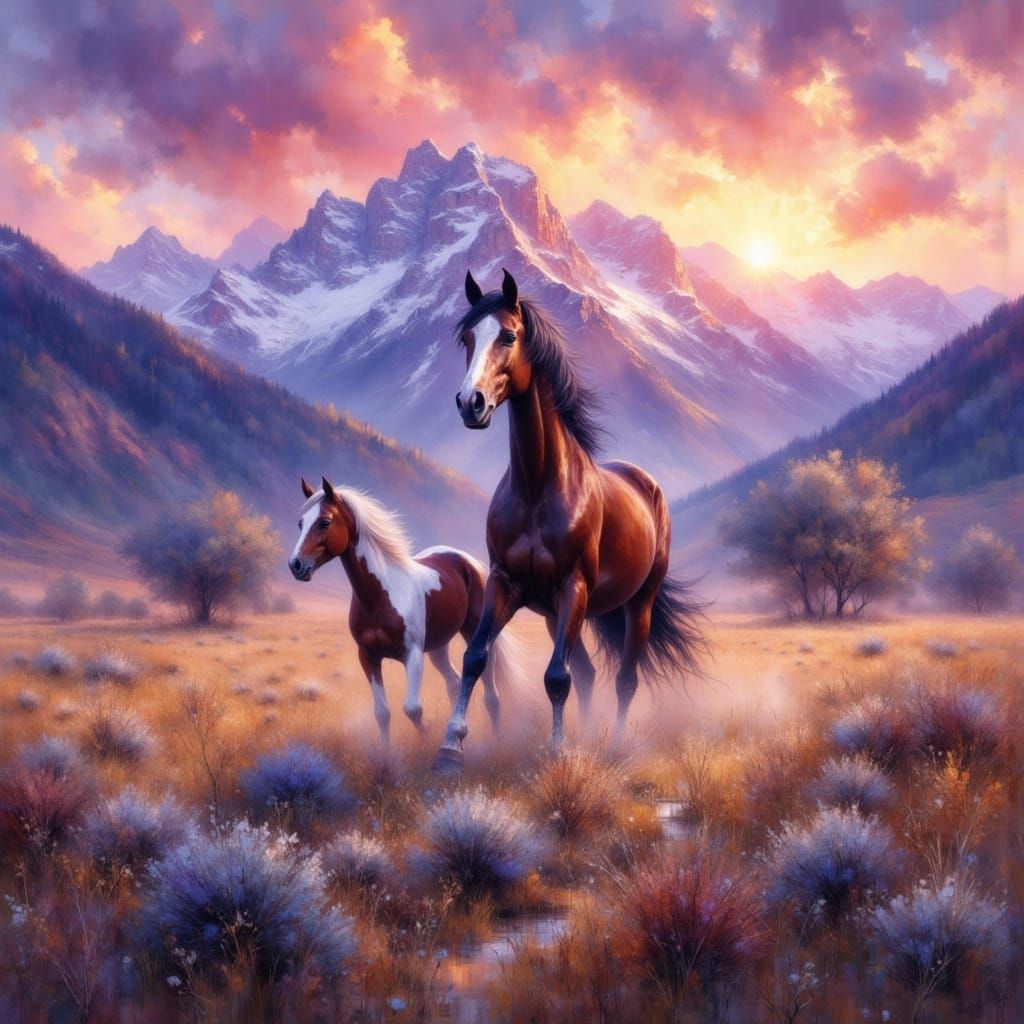 A mother and child, wild and free, reveling in the joy of the meadowland foothills of the Rocky Mountains.