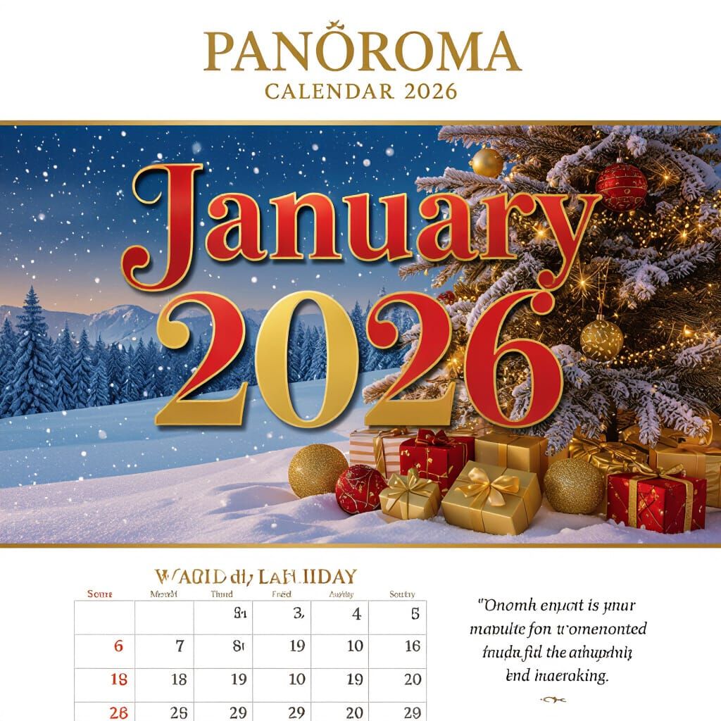 Luxury January 2026 Calendar Page with Snowy Christmas Scene