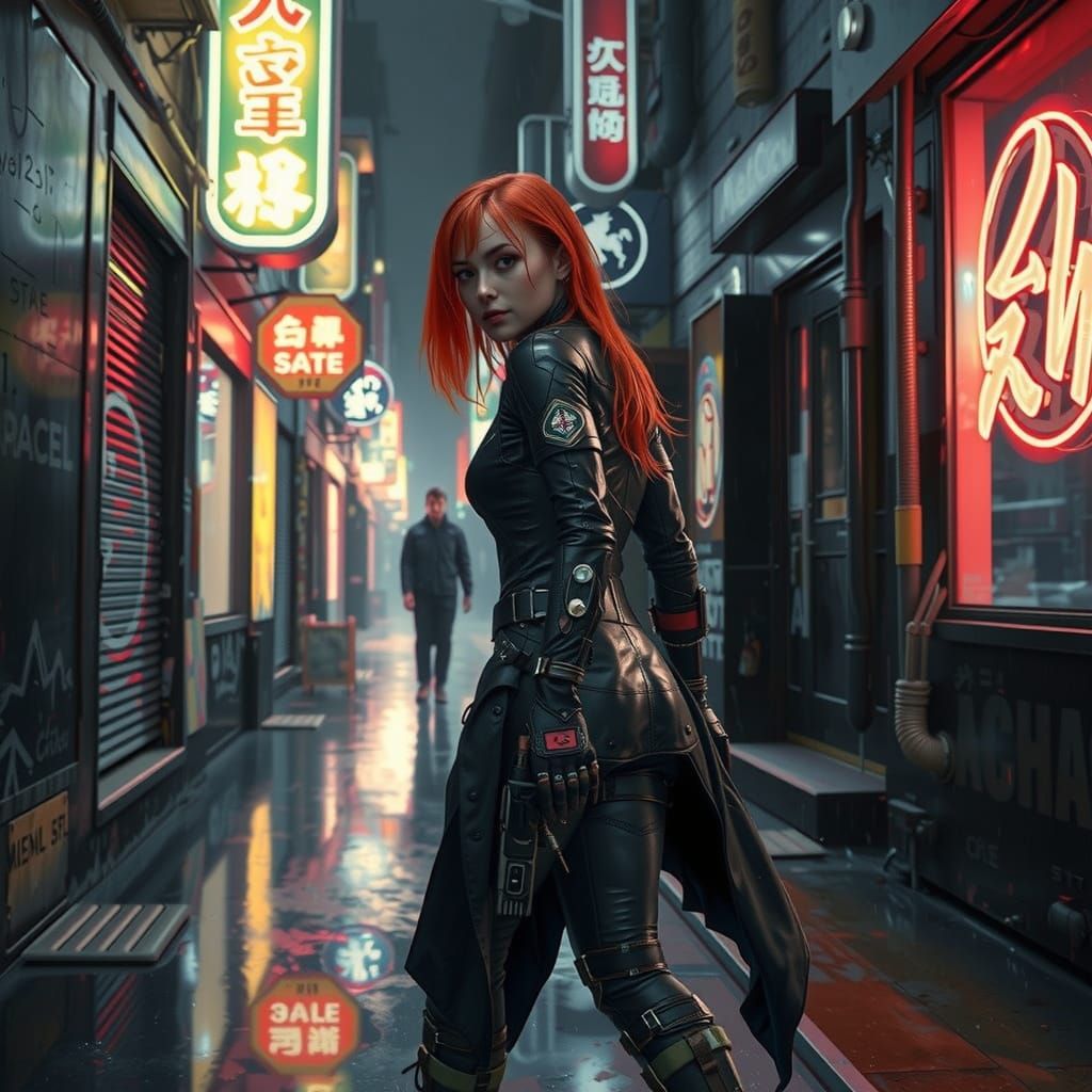 Cyborg Assassin Stalks Target in Cyberpunk City