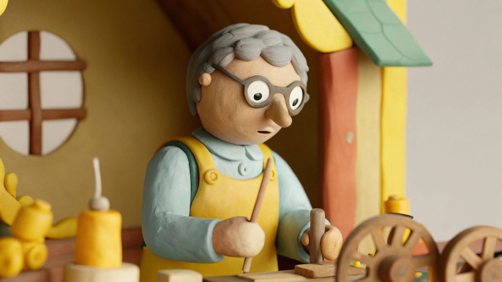 Toymaker's Whimsical Workshop Scene in Vintage Style