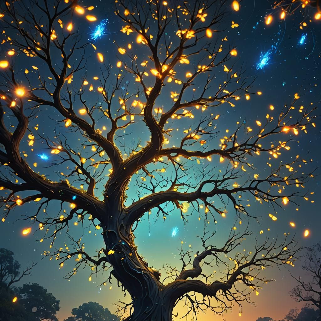 Fireflies Illuminate Ancient Tree: Digital Matte Painting