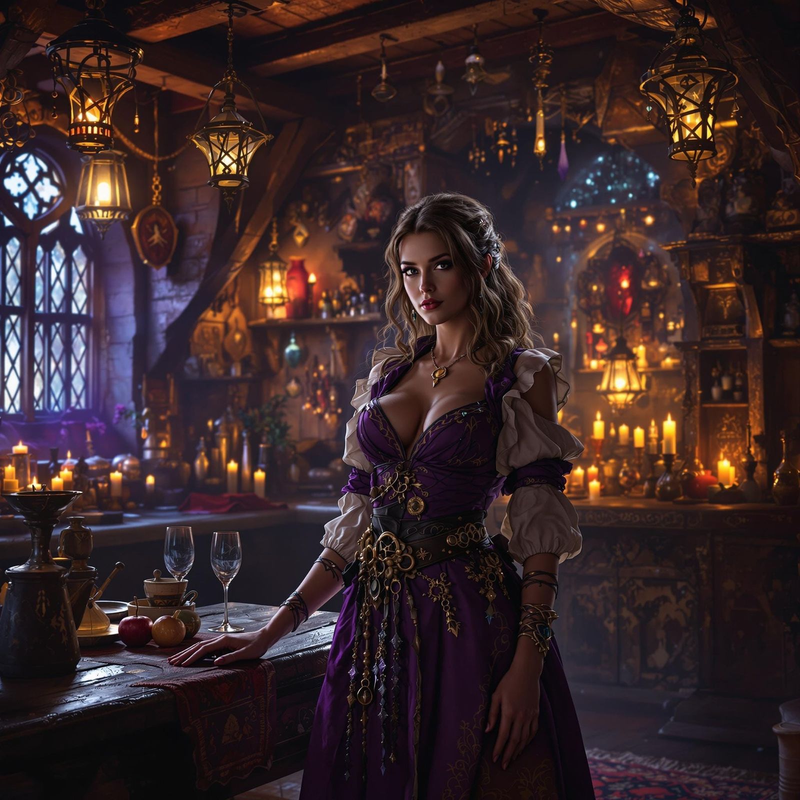 Mystical Tavern Innkeeper in Intricate Art Nouveau Style