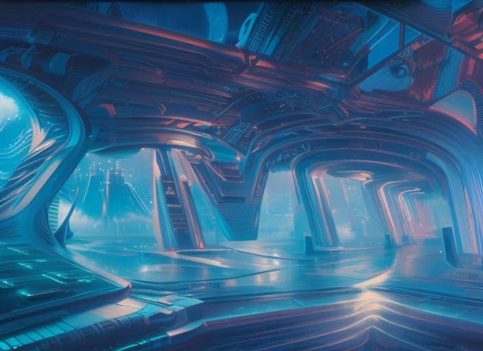 Hyperfuturistic Sci-Fi Interior Design by Tim Hildebrandt, Bruce Pennington, Wayne Barlowe, Donato Giancola III