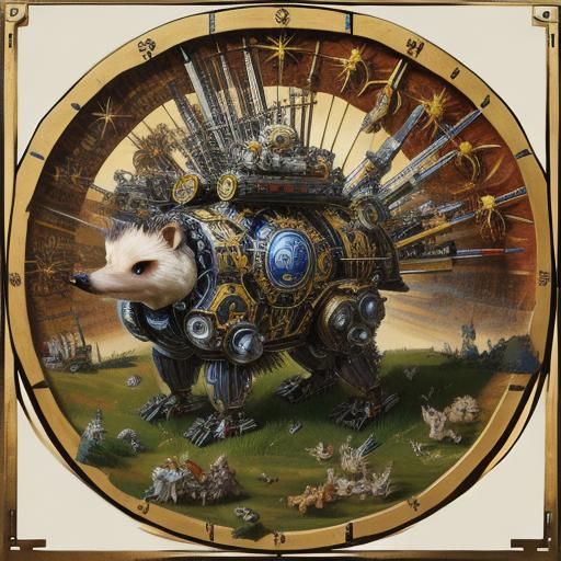 Cyborg Hedgehog with Da Vinci Mechanics in Renaissance Style