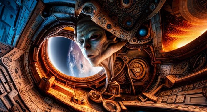 Alien in Spaceship: 3D Rendered Geometric Craft