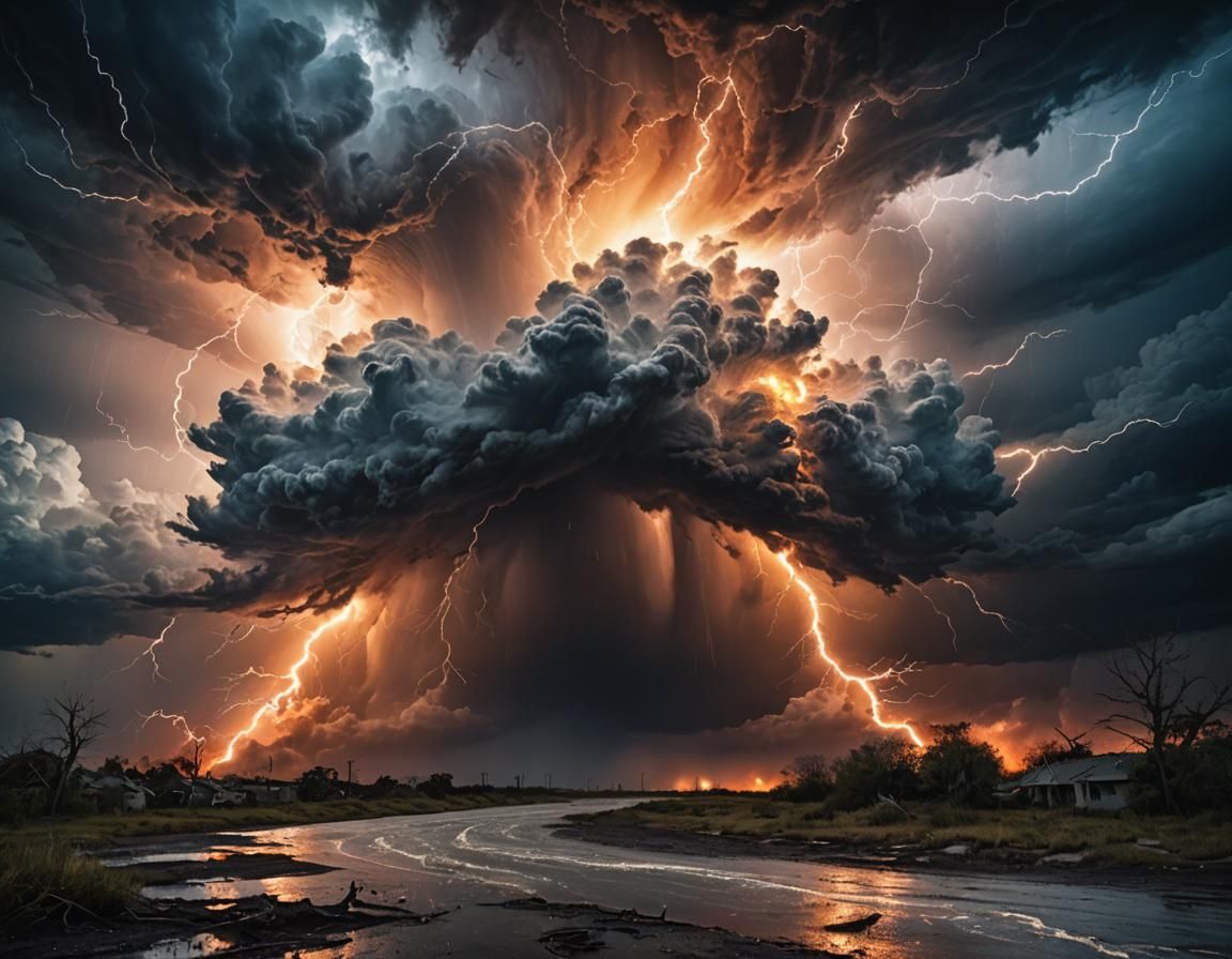 Apocalyptic Hurricane Landscape in Surreal Expressionist Sty...