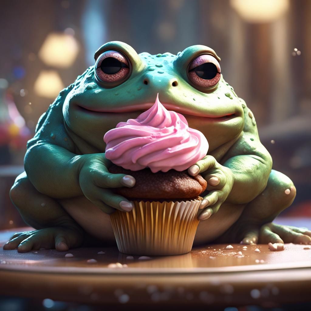 Toad Enjoys Cupcake: Detailed Digital Portrait