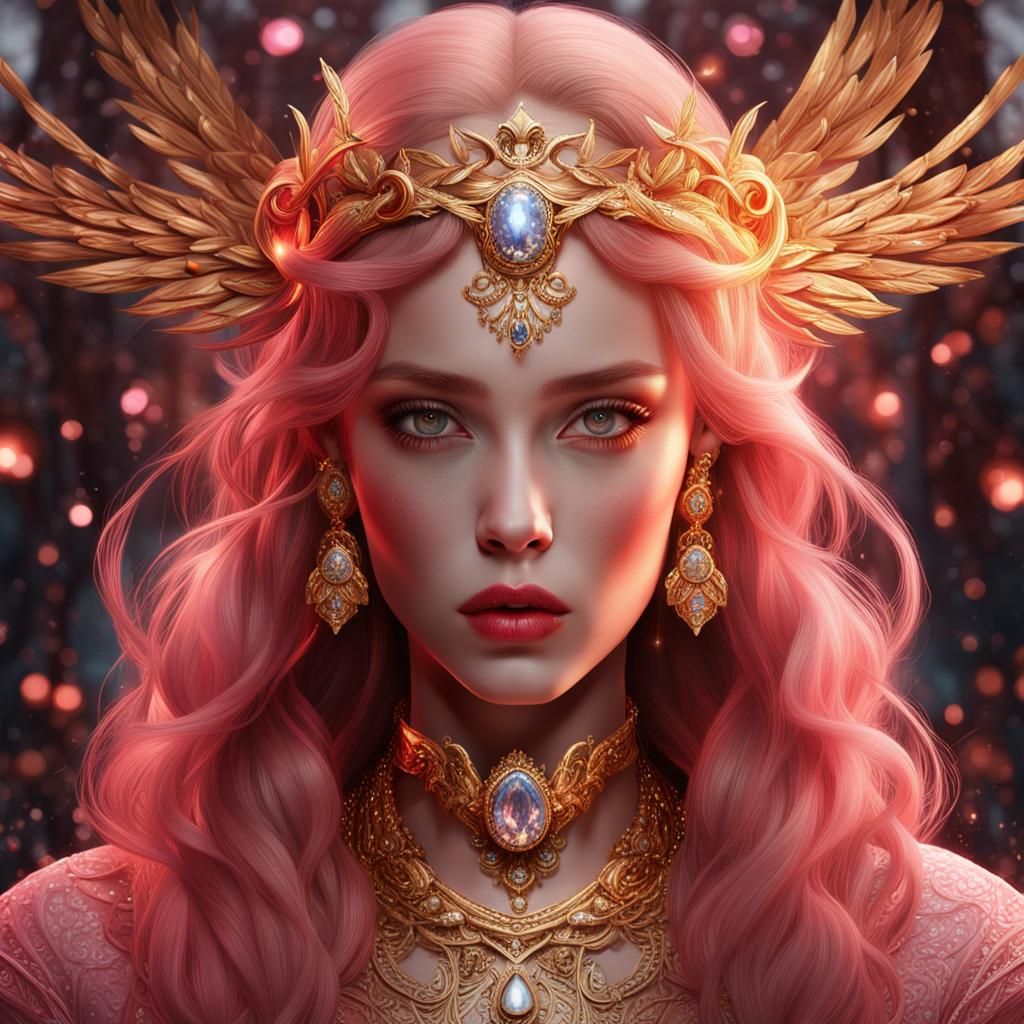 Golden Haired Girl with Pink Eyes: Fantasy Portrait