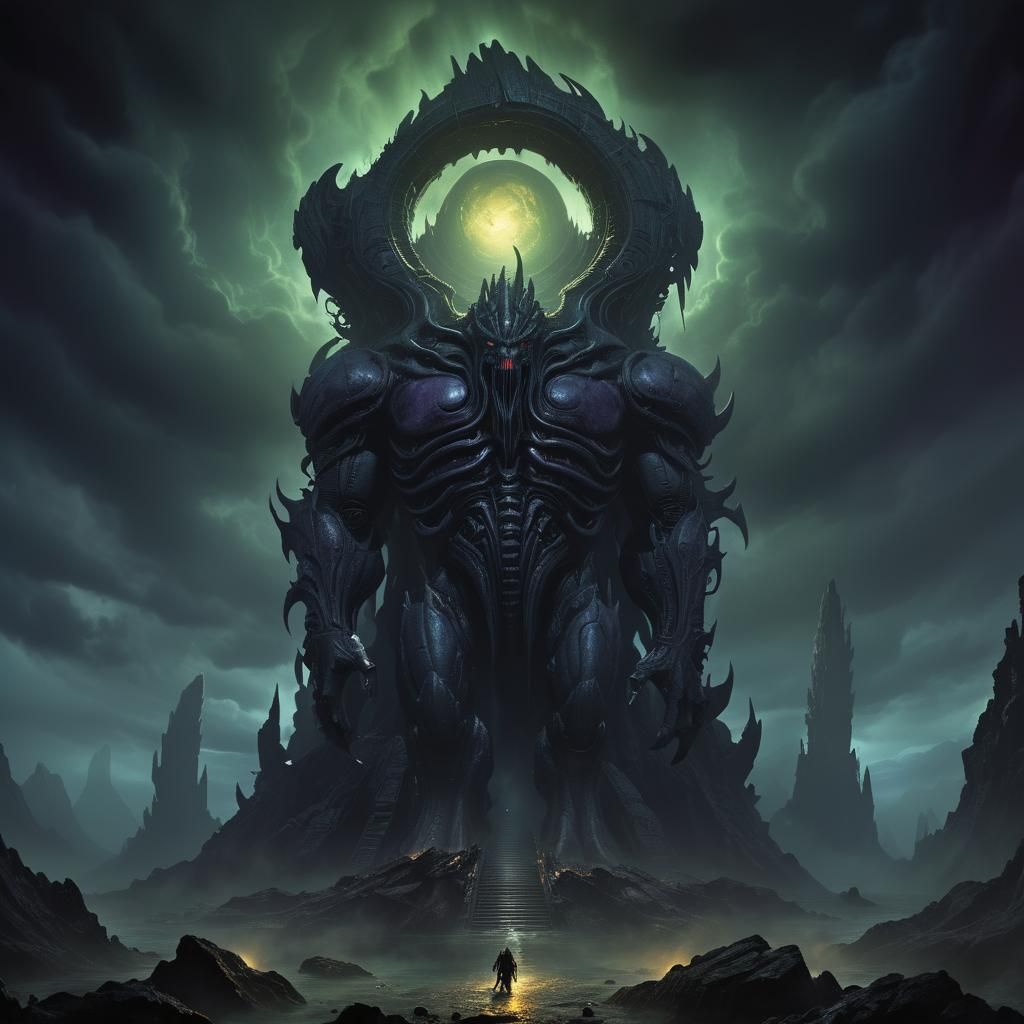 Colossal Creature Rises from Tartarus in Giger Style