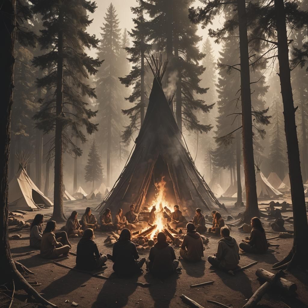 Campfire at Wigwam Circle in Matte Painting Style
