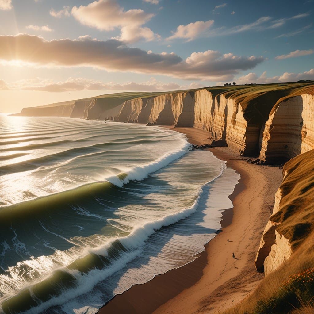 Vibrant Oil Painting of Compton Bay at Golden Hour
