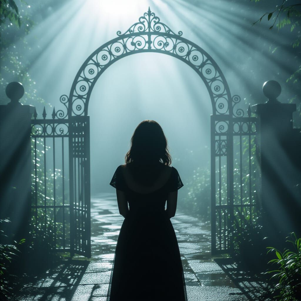 Contemplative Woman in Misty Darkness, Cinematic Film