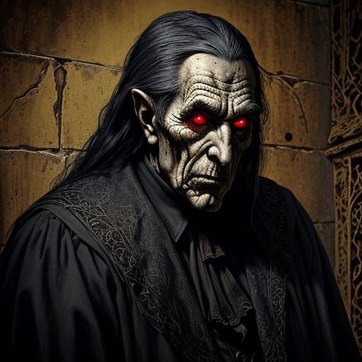 Elderly Vampire Hiding in Old House, Dark Fantasy Art