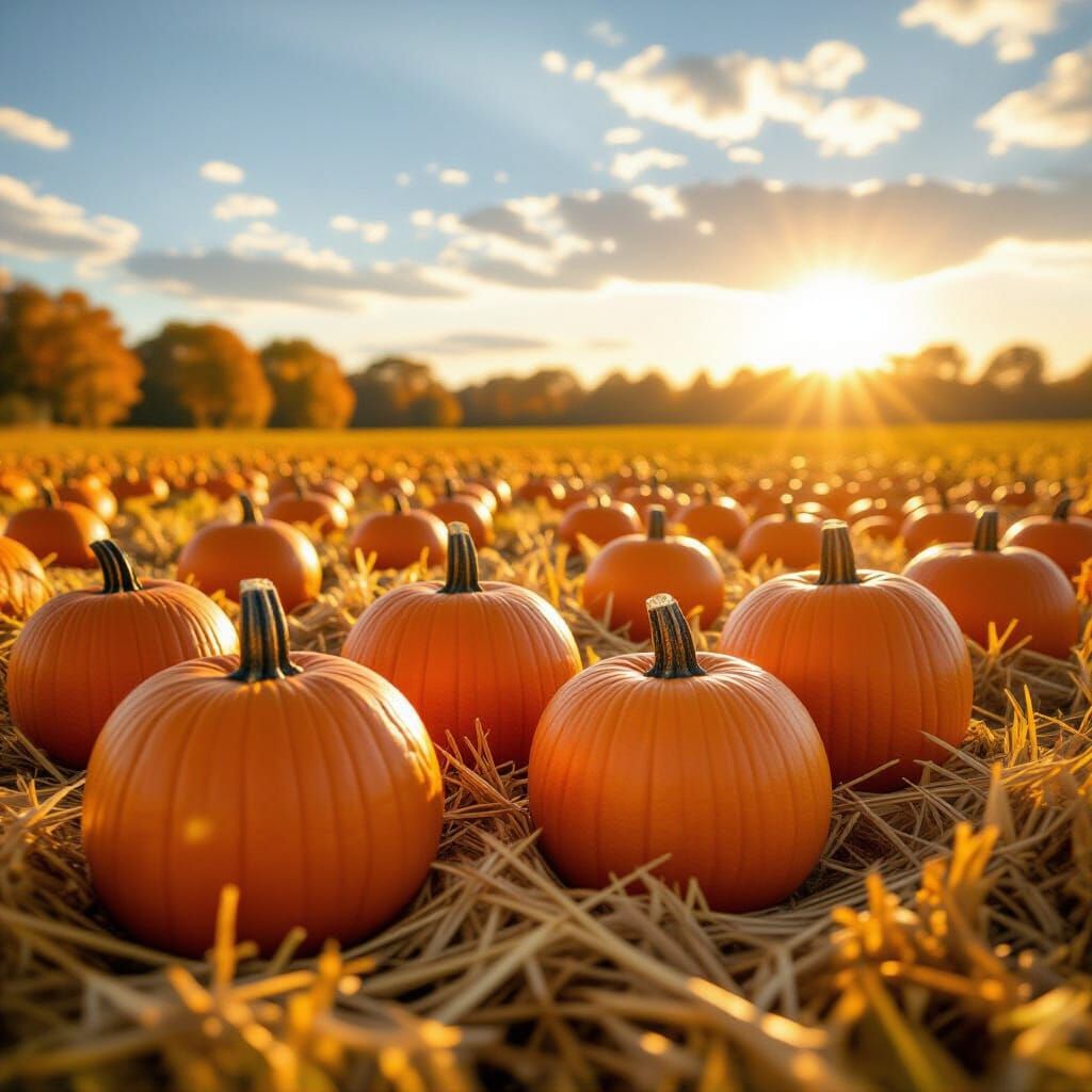 Vibrant Autumn Pumpkin Patch in Golden Sunlight