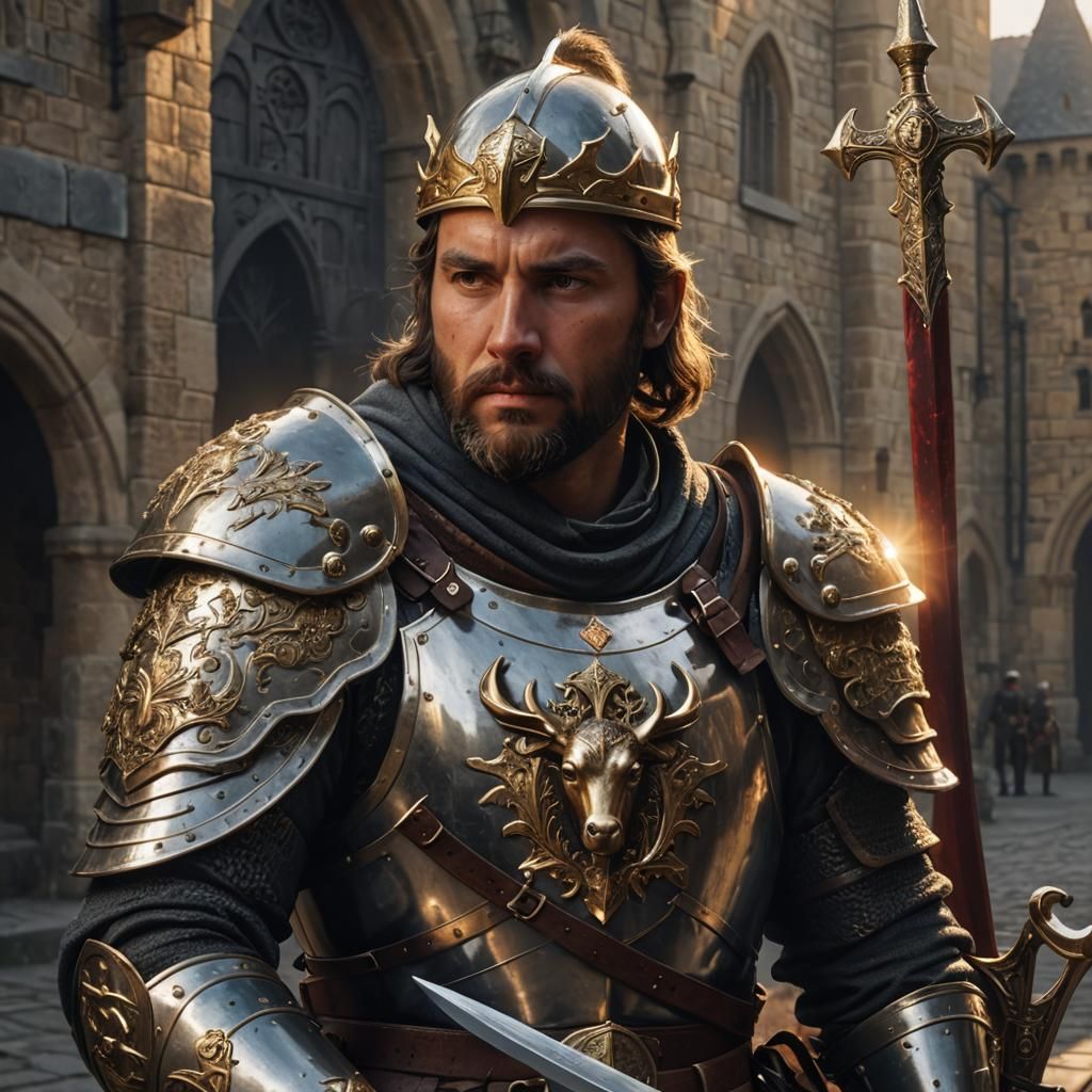 Armored Medieval Guard in Golden Hour Light