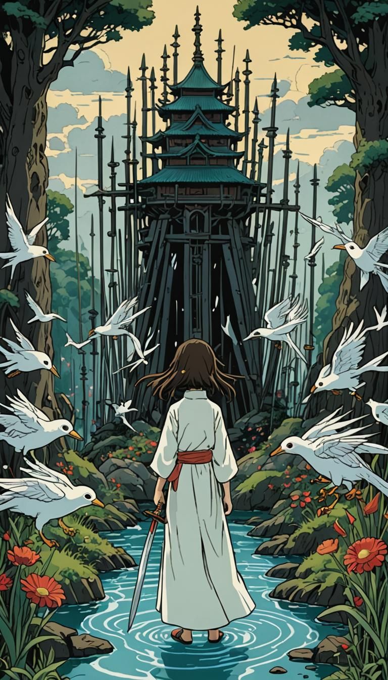 Ten of Swords Tarot in Studio Ghibli Style