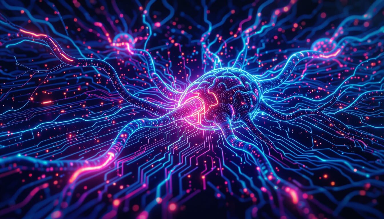 Cyberpunk Neuron Network Symbiosis in Neon