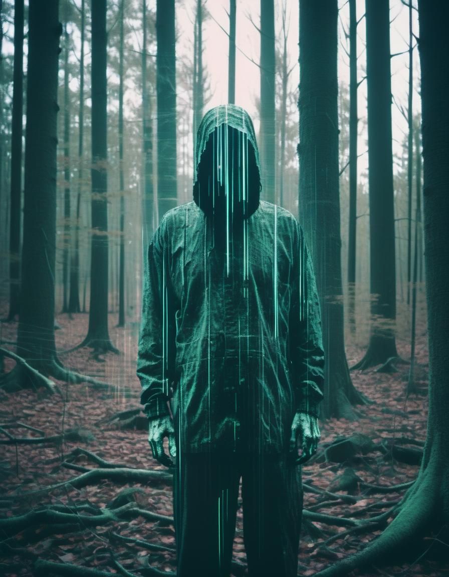 Creepy Ghost in Glitchcore Forest