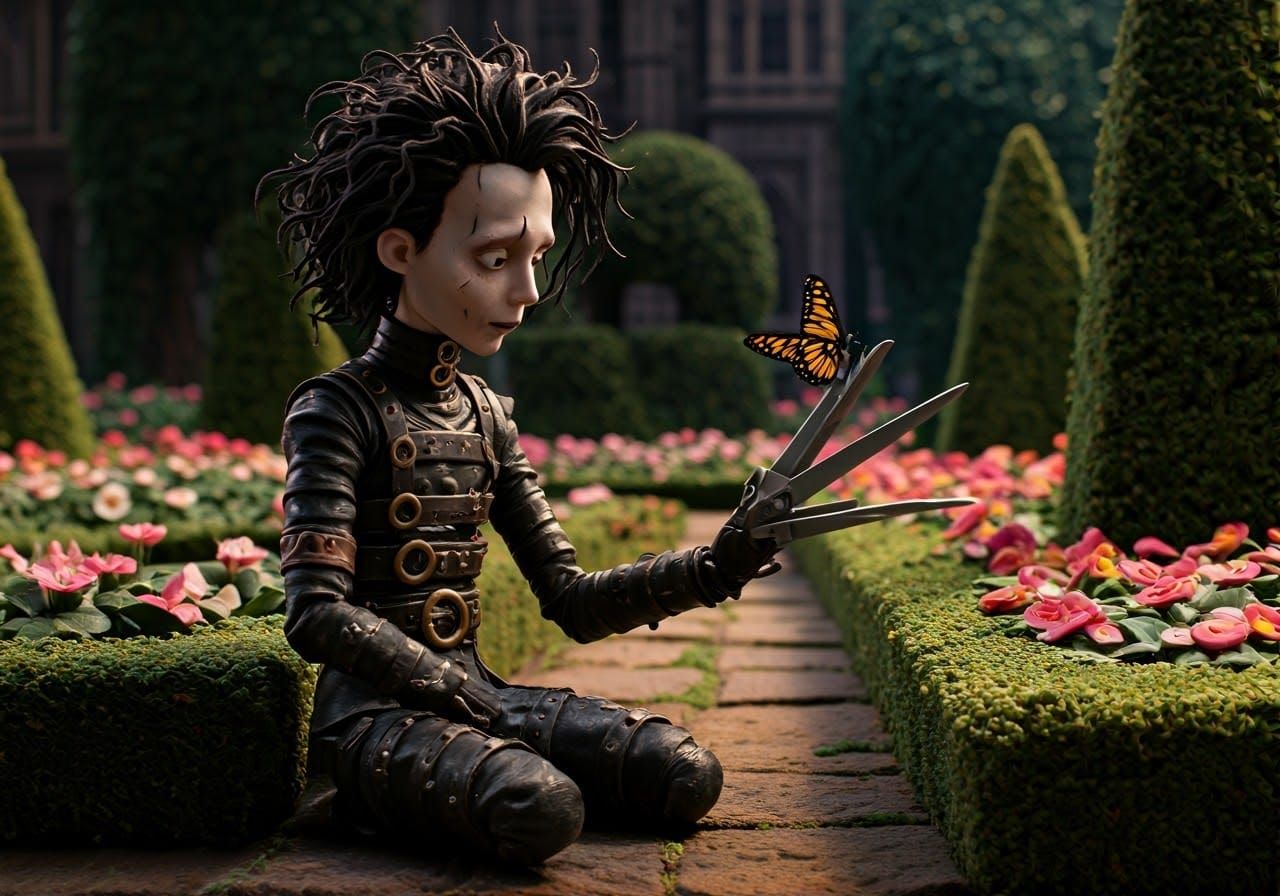 Edward Scissorhands and Butterfly: A Stop-Motion Scene