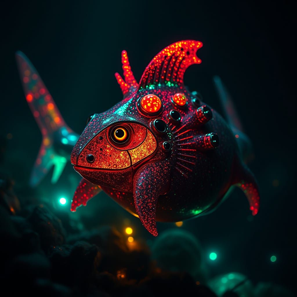 Glittery Sea-Hamster in Bioluminescent Deep Ocean