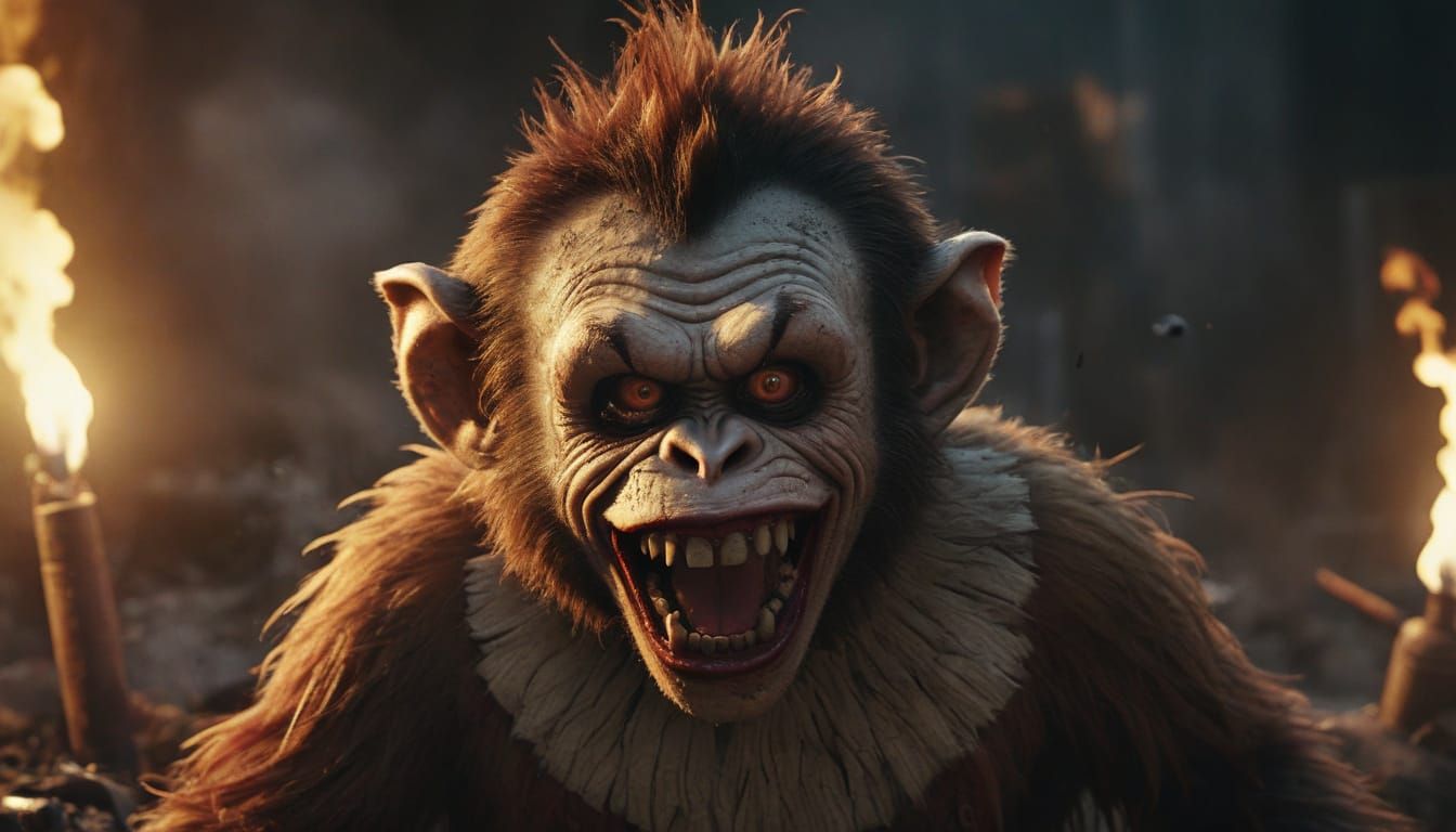 Dark, Gritty Zombie Monkey Monster Clown in Cinematic Film S...