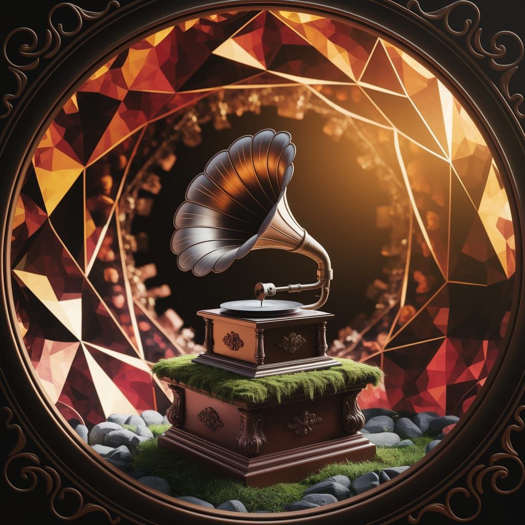 Antique Gramophone in Vibrant Kaleidoscope Digital Art