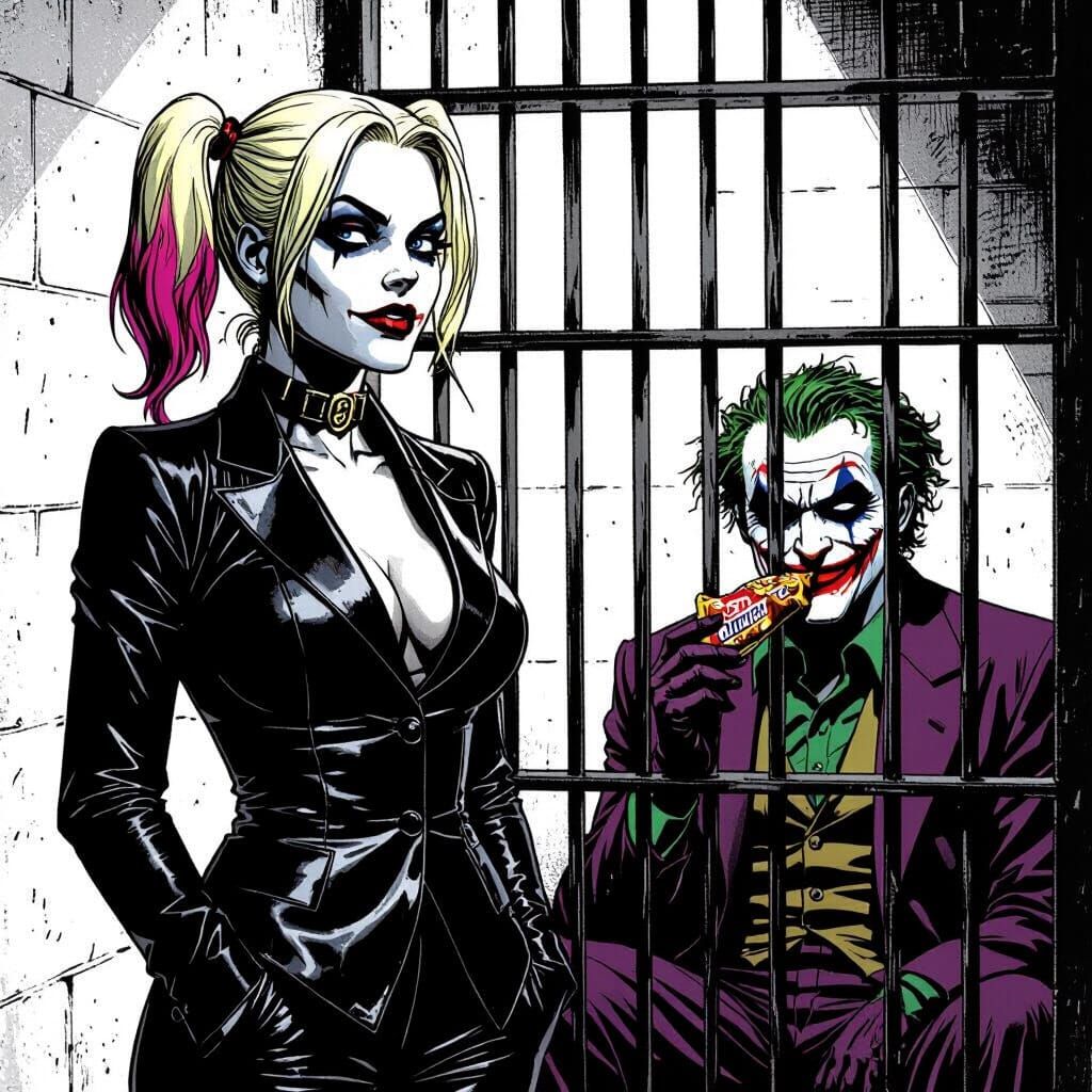 Harley Quinn Observes Joker in Jail as Comic Art