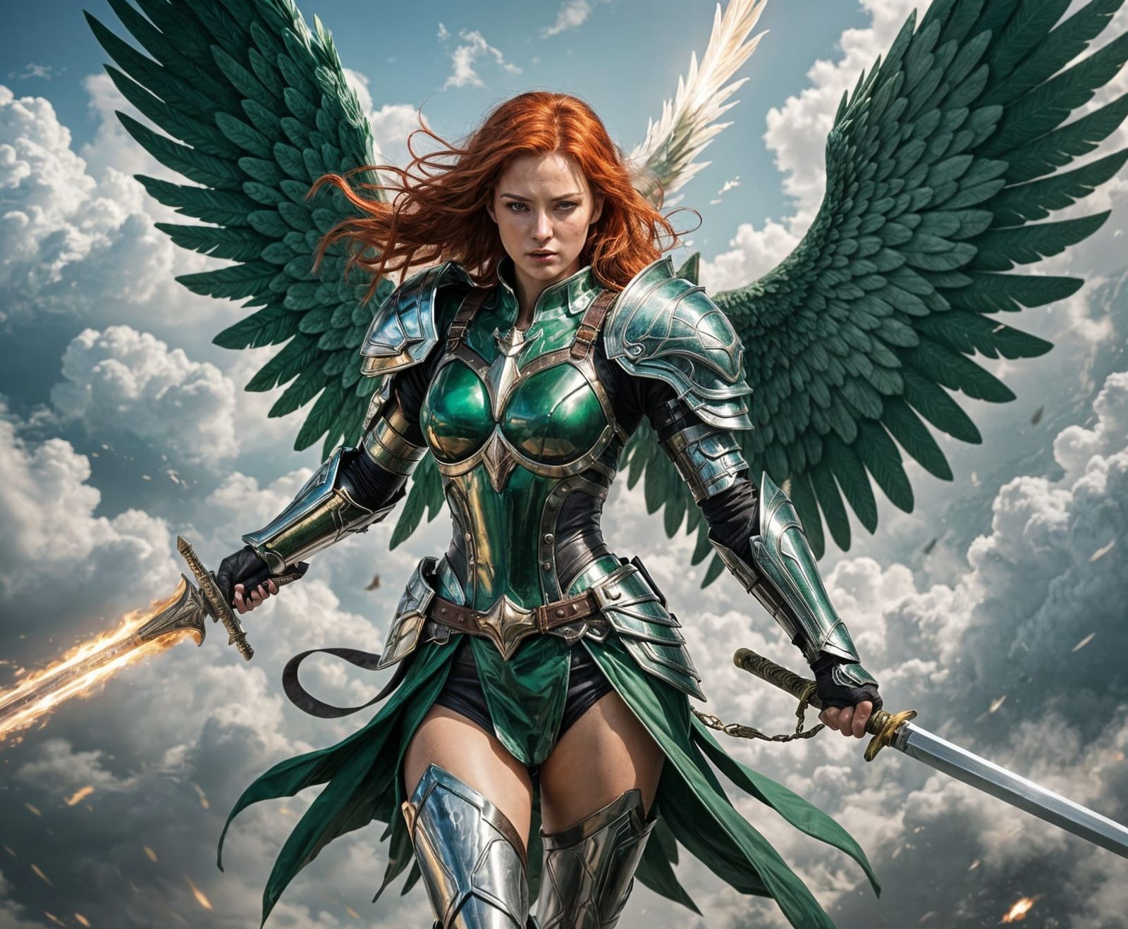 Female Angel Warrior with Flaming Katana