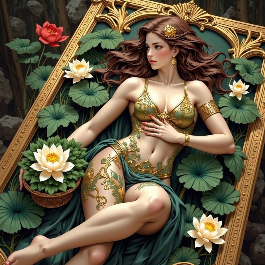 Art Nouveau Card with Lotus Woman