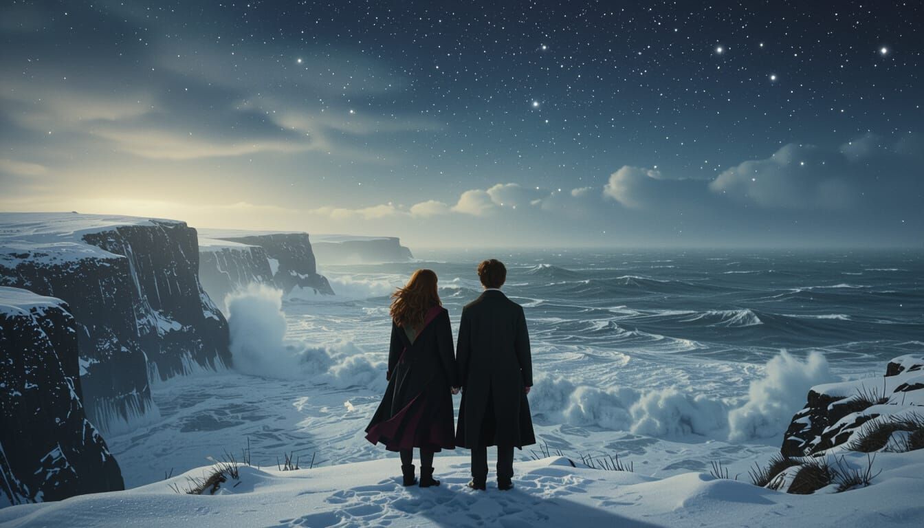 Harry and Ginny on Cliffs, a Surreal Scene